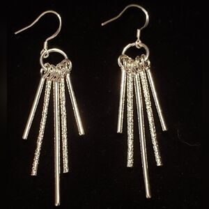 NEW Silver Rods Dangle Earrings, Stamped 925, 2", Bright, White Silver. Wires.